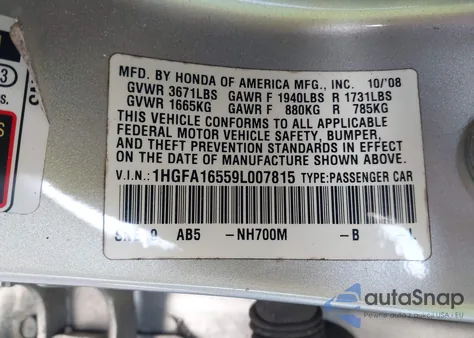 2009 Honda Civic Lx from USA, damaged, VIN 1HGFA16559L007815